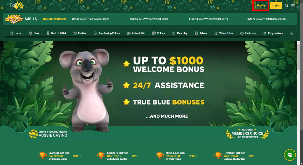 Fair Go signup button