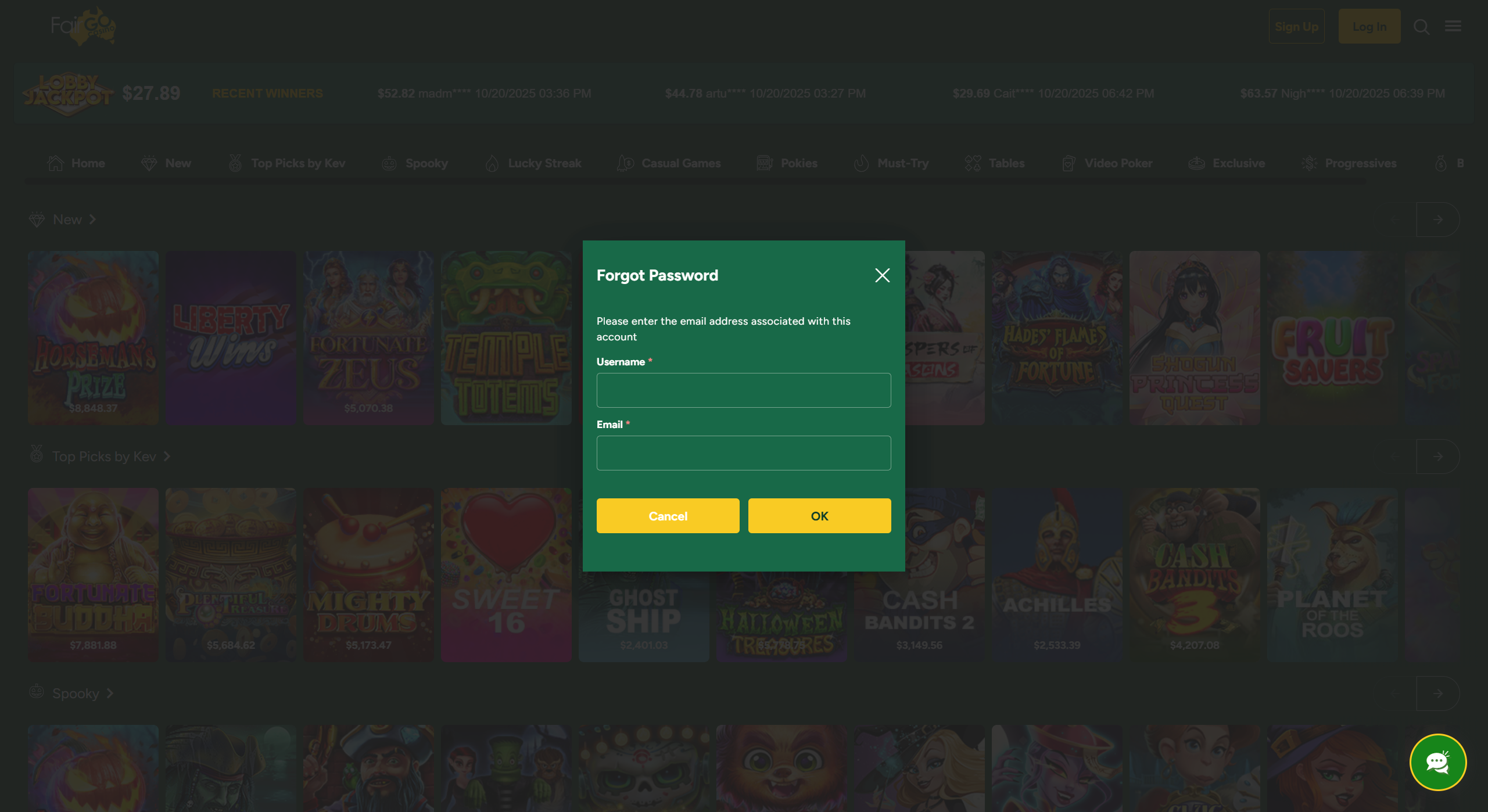 Fair Go Casino forgotten password
