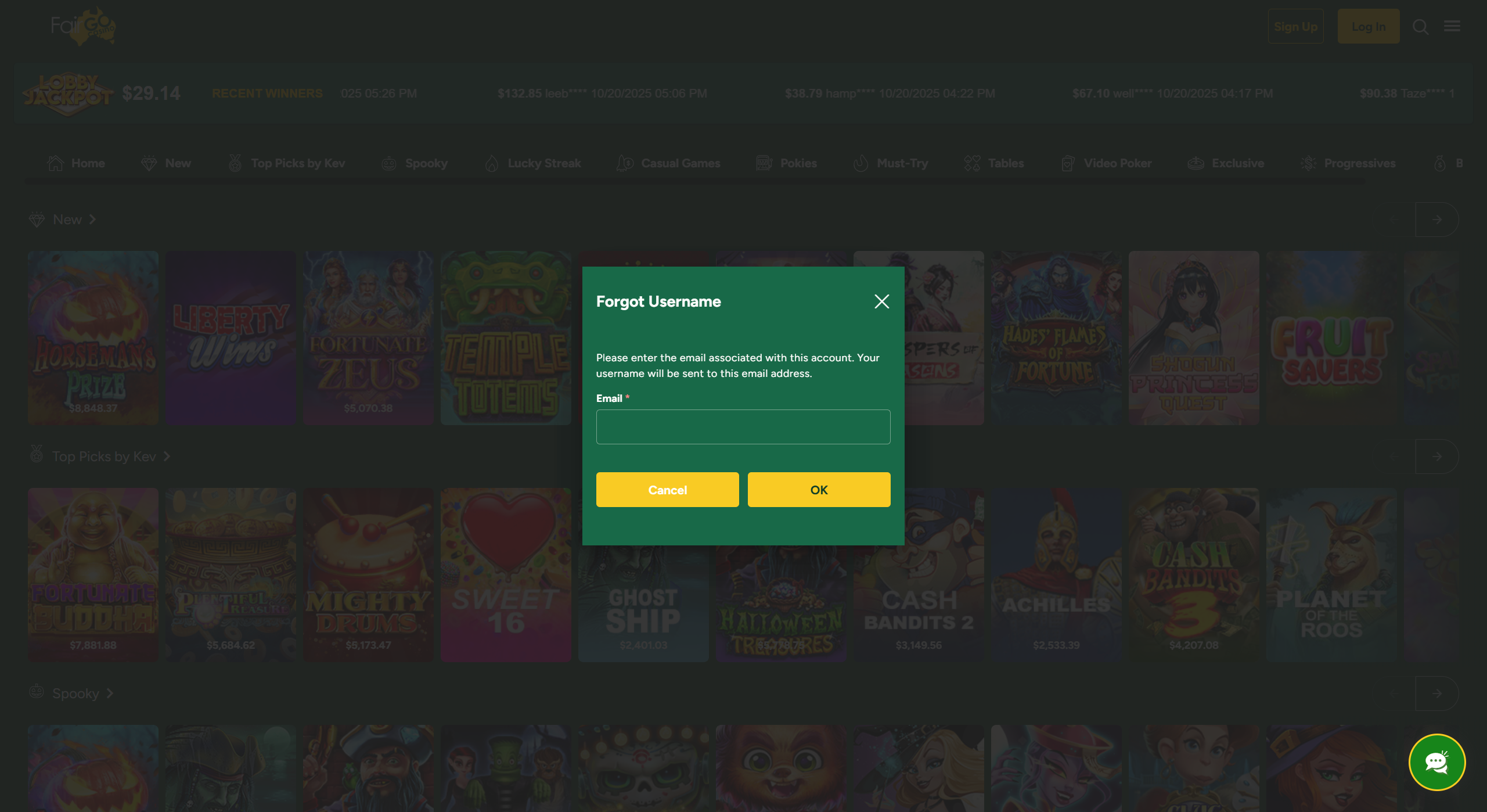 Fair Go Casino forgotten username